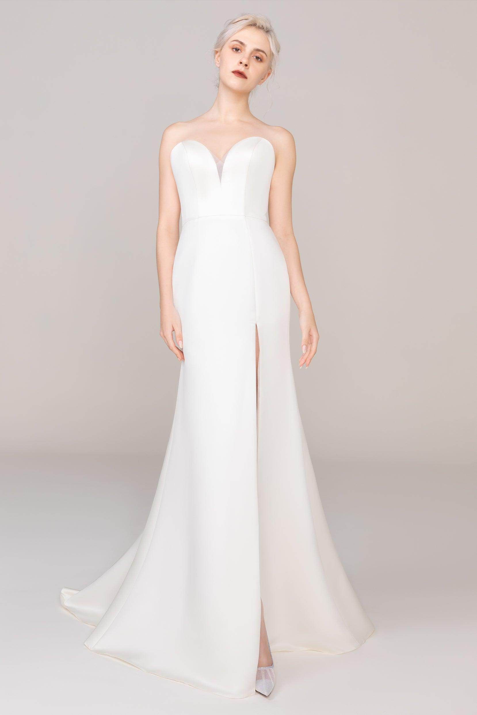 Trumpet-Mermaid Sweep-Brush Train Satin Wedding Dress CW2423CR - COCOMELODY